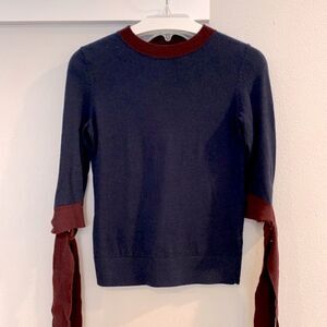 Halogen navy crew neck sweater tie details on sleeves colorblocking women’s PXS